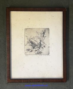 Ansichtskartenentwurf Radierung Fritz Silberbauer 'Zelt'