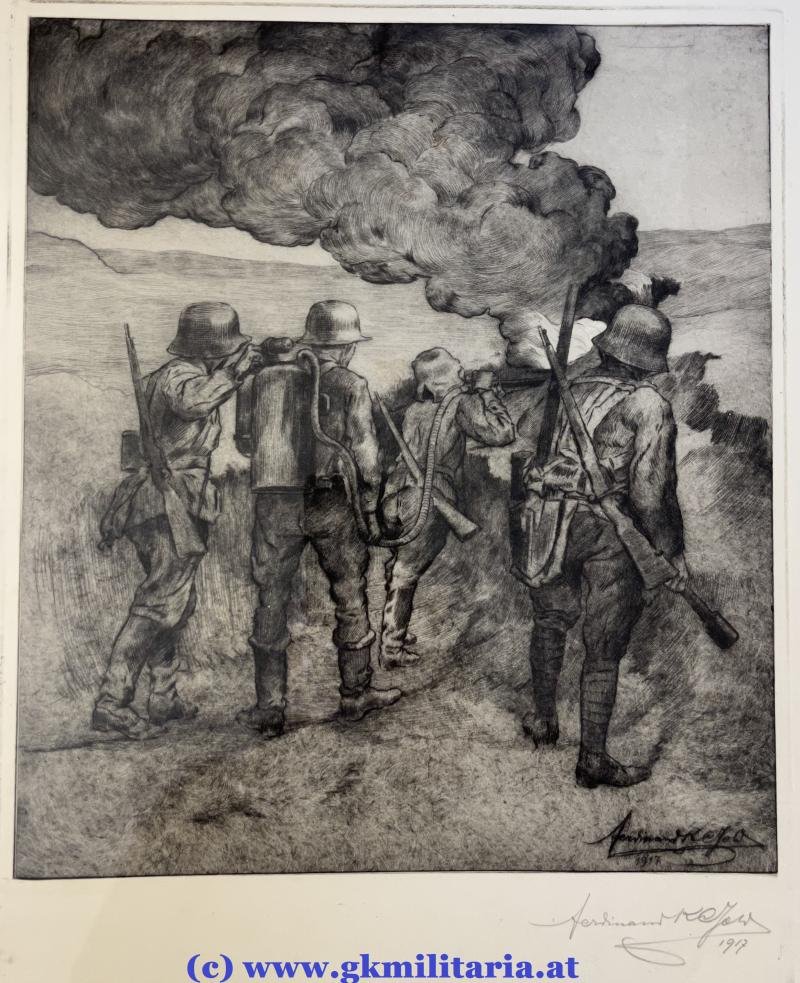 k.u.k. Sturmtruppe 'Unterstützender Flammenwerfer' - Radierung 1917 Ferdinand Karl Gold! — image 2
