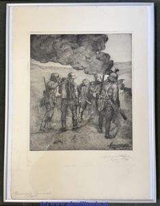 k.u.k. Sturmtruppe 'Unterstützender Flammenwerfer' - Radierung 1917 Ferdinand Karl Gold!