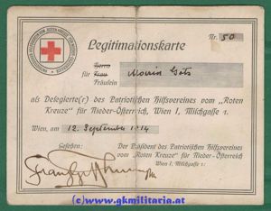 Legitimationskarte für Frl. Monik Götz als Delegierte Patriotischer Hilfsverein vom …
