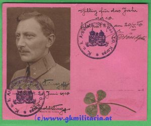 k.u.k. Identitätskarte Ldst. Offizial Leopold Kling Arbeitergruppe des 16. Korpskommando …