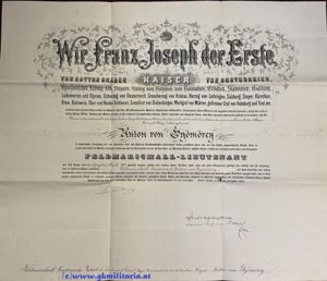 k.u.k. Feldmarschallleutnants-Patent Anton Gyömörey von Gyömöre und Teölvár, Anton - …