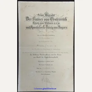 Verleihungsurkunde Silbernes Verdienstkreuz mit Krone - WM Johann Varga - …