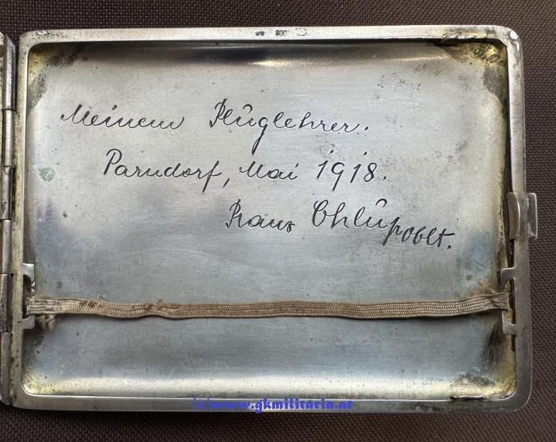 k.u.k. Zigarettentabatiere k.u.k. Luftfahrtruppe - Beobachter u. Feldpilot Oblt. Chlup Franz ! Flek 7 Parndorf!! — image 7