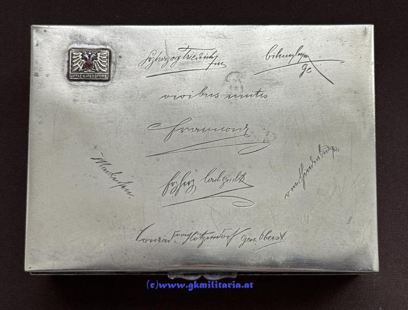 k.u.k. Zigarrendose - Offizielle Kriegsfürsorge - Unterschriften: Kaiser Franz Joseph I., Erzherzog Eugen, Erzherzog Carl usw.! — image 2