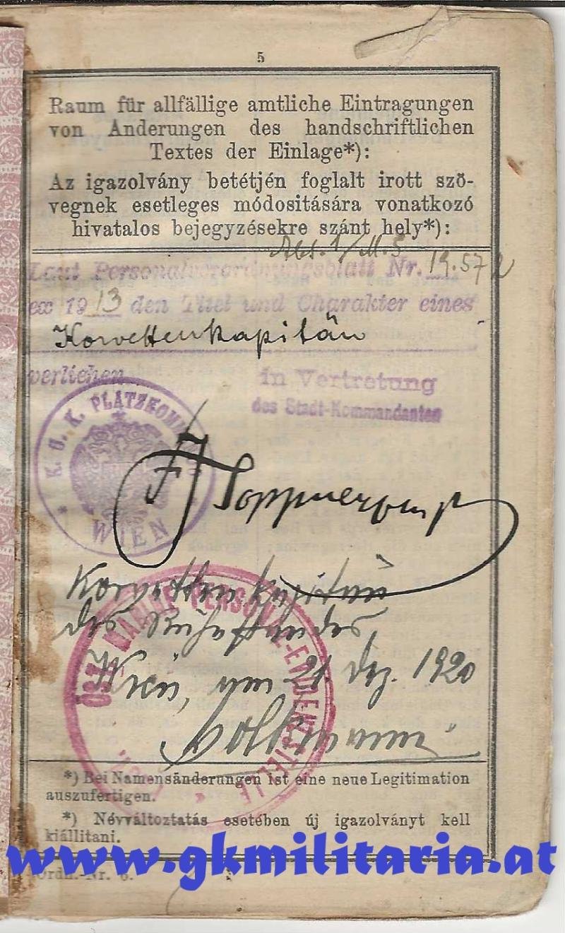 k.u.k. Legitimation Korvettenkapitän Georg R.A. Seibert !! — image 5