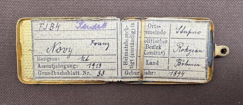 k.u.k. Erkennungsmarke für Offiziere - Kadett Franz Novy - Galizisches Feldjäger-Bataillon Nr. 4 - Rzeszów!! — image 2