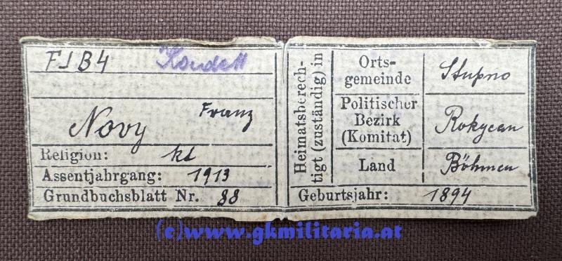 k.u.k. Erkennungsmarke für Offiziere - Kadett Franz Novy - Galizisches Feldjäger-Bataillon Nr. 4 - Rzeszów!! — image 6