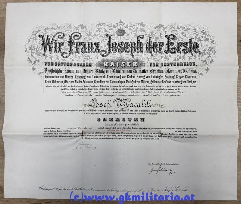 k.u.k. Urkundennachlass Generalmajor Joseph Macalik von Ivanobran Festungartillerieregiment Edler von Kollarz Nr.6!! — image 2