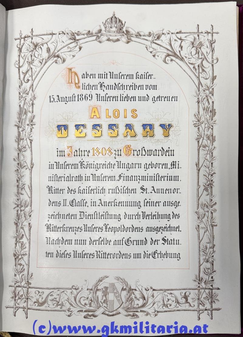k.u.k. Adels-Diplom Alois Ritter von DESSARY - 1870!! — image 5