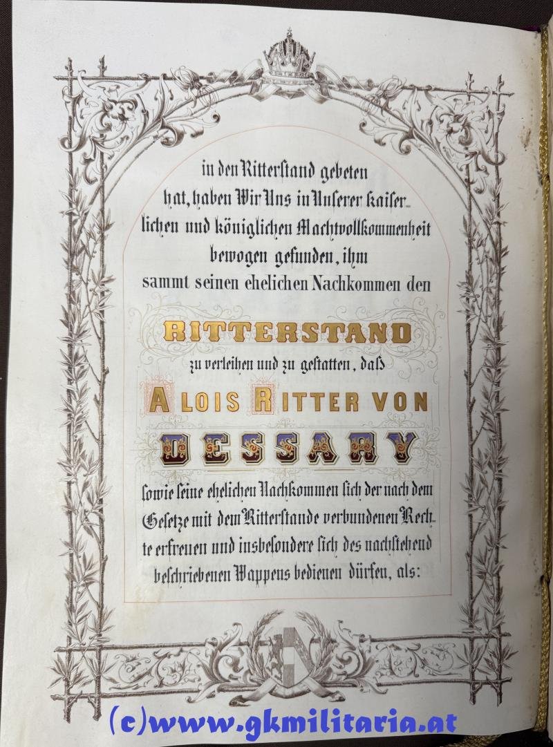 k.u.k. Adels-Diplom Alois Ritter von DESSARY - 1870!! — image 6