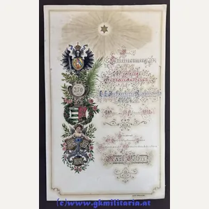 Ehrenurkunde für den k.u.k. Oberst Karl John Regiments-Kommandant des Infanterie-Regiment …