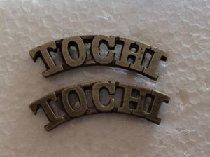 Indian TOCHI SCOUTS white metal shoulder titles