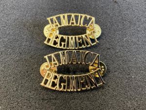 Jamaica Regiment gilded brass shoulder titles