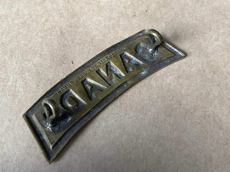 WW1 CANADA brass title stamped CARON BROS MONTREAL 1916. — image 2