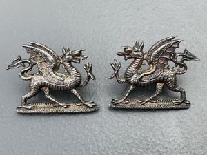 Officers 1923 Hallmarked silver 'The Buffs' collar badges.