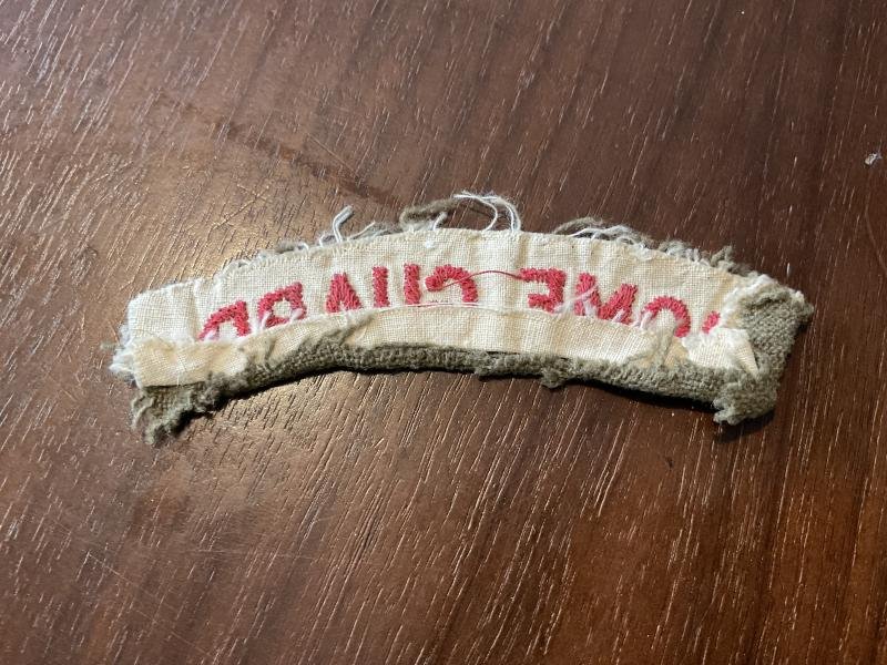 WW2 HOME GUARD red letters on khaki shoulder title — image 2