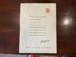 WW2 Home Guard certificate of service to George Cecil POHLMAN