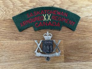 Canadian XX Saskatchewan Armoured Regiment cap badge & shoulder title.