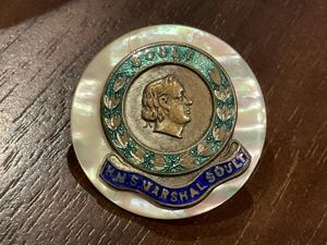 HMS Marshal Soult pearl button sweetheart brooch.