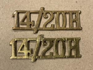 WW1 14/20H (14th20th Hussars) brass shoulder titles.