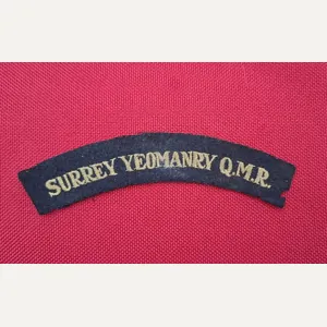 SURREY YEOMANRY QUEEN MARY RIFLES CLOTH TITLE