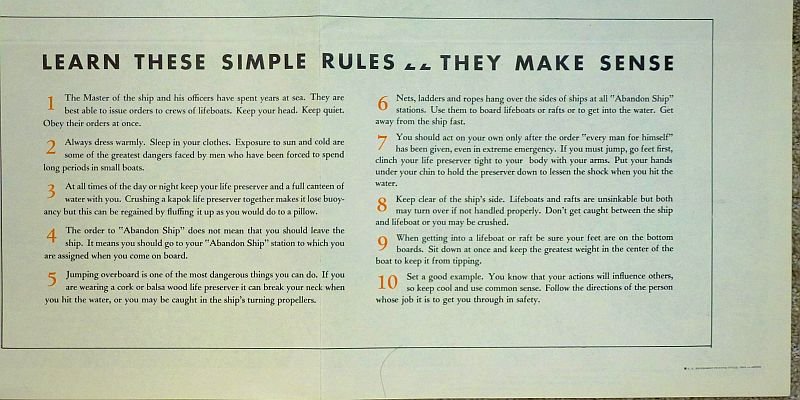 1943 U.S. Government 'Newsmap' Poster: 'Abandon Ship! — image 3