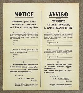 WWII Occupied Italy Surrender of Arms and Radios Poster
