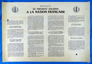 1940 Wartime Proclamation Poster of French President Édouard Daladier