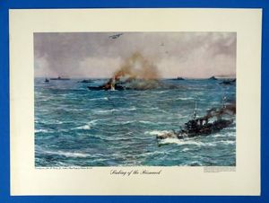 1943 Naval Combat Print: 'Sinking of the Bismarck'