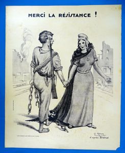 WWII French Poster: 'Merci La Resistance!'