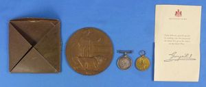 WWI Canadian Pioneer Battalion Posthumous Medals and Death Plaque Group