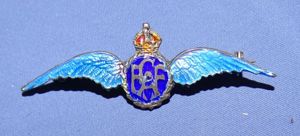 WWII Sterling 2 inch Royal Canadian Air Force Enamel Wing