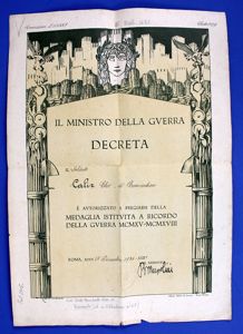 Large Award Document with Facsimile Mussolini Signature for the 1915-1918 …