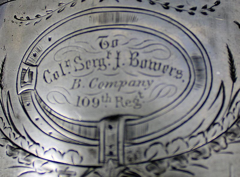 19th Century British Silver Plated Pewter Teapot Presented to the Color Sergeant of the 109th Regiment of Foot (Bombay Infantry) — image 4