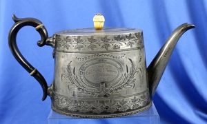 19th Century British Silver Plated Pewter Teapot Presented to the …