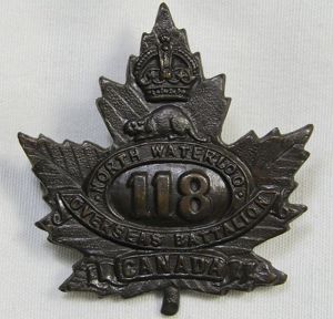 WWI Canadian 118th Battalion Cap Badge