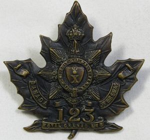 WWI Canadian 123rd Royal Grenadiers Cap Badge