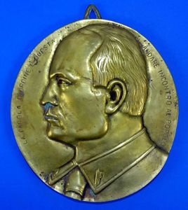 Large Benito Mussolini Brass Plaque