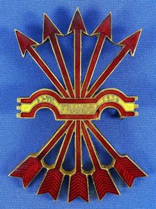 Uncommon Fascist Spanish Yoke and Arrows Badge with Legend '17-VIII …