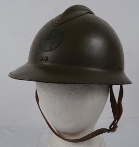 WWII French Model 1926 Adrian Helmet with 1937 Engineers Badge