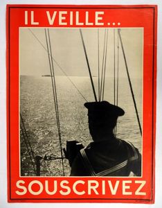WWII 1940 French Poster: 'Il Veille…Souscrivez' ('He Watches…Subscribe')