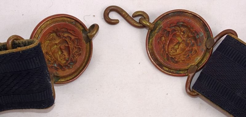 French Officer Black Fabric Belt With Medusa Buckles — image 3