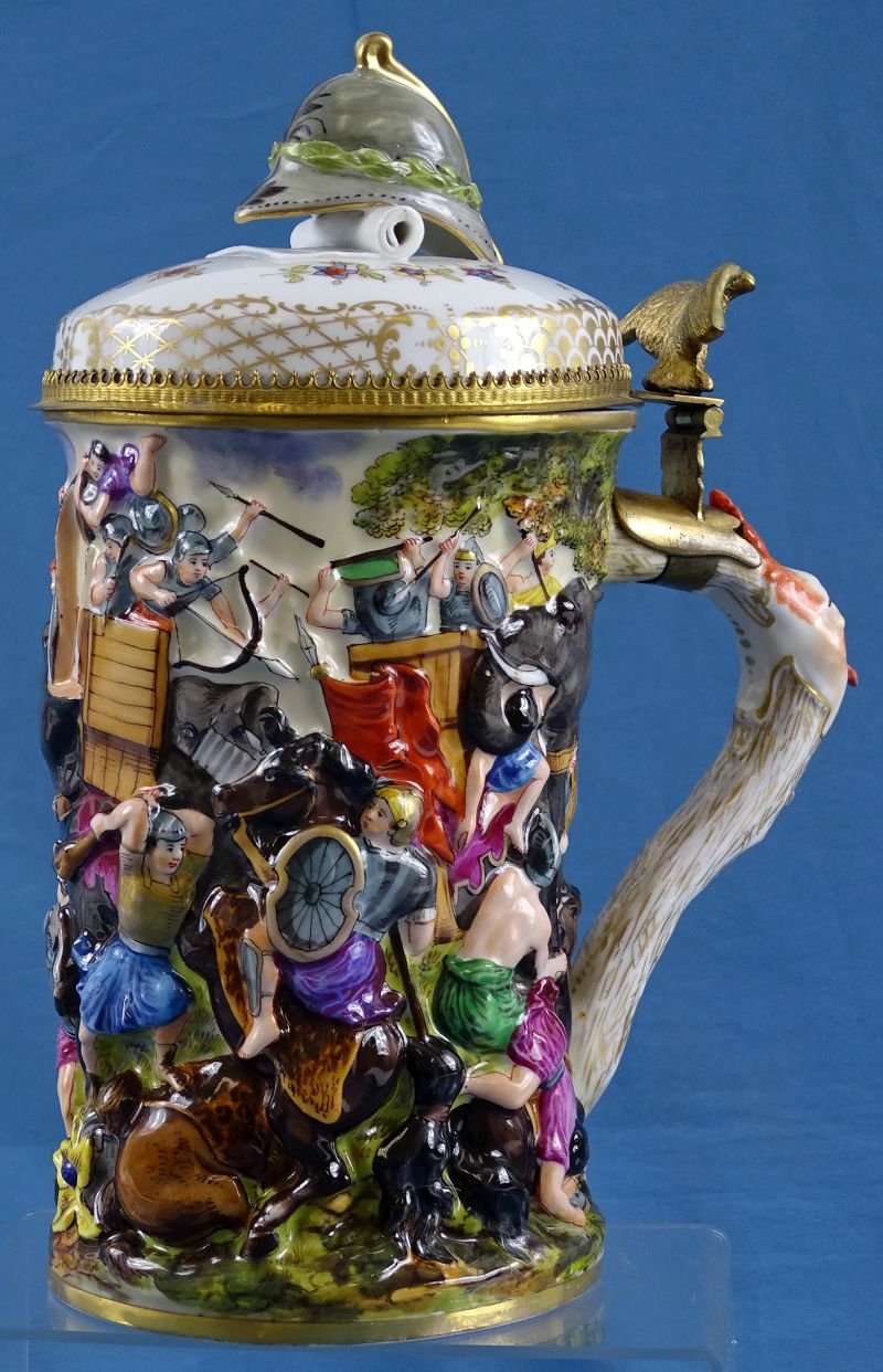 Tall 1 Liter Capo Di Monte Elephant Combat Scene Stein — image 2