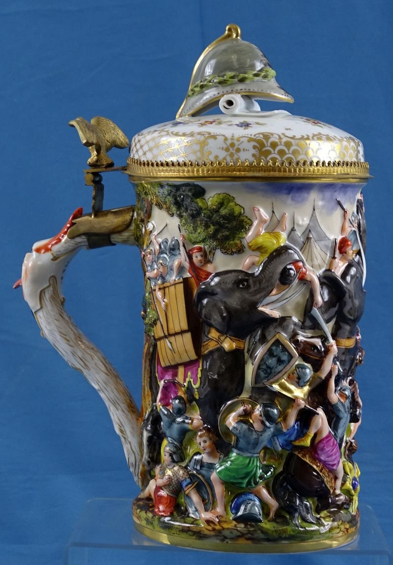 Tall 1 Liter Capo Di Monte Elephant Combat Scene Stein — image 3