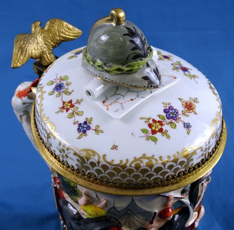 Tall 1 Liter Capo Di Monte Elephant Combat Scene Stein — image 5