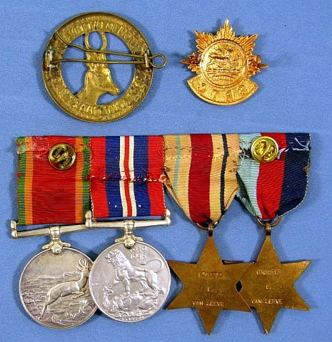 WWII Named South Africa POW Medal and Cap Badge Group — image 2