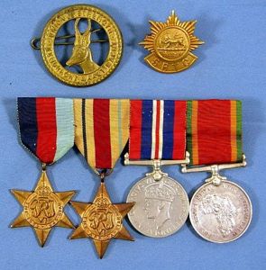 WWII Named South Africa POW Medal and Cap Badge Group