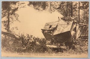 WWI 'French Tank Crossing a Wood' Postcard