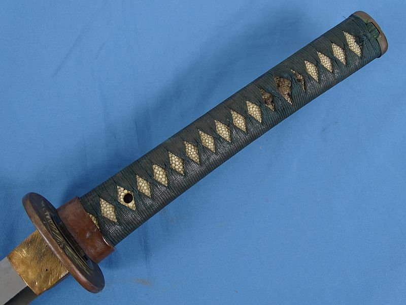 Signed Japanese Gendaito Sword with a Blade with Engraved Presentation in Leather Combat Scabbard Cover — image 10
